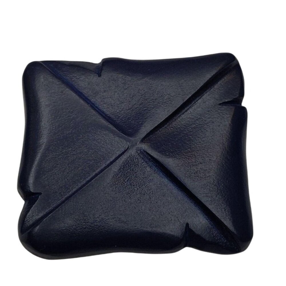 Handcrafted Navy Blue Geometric Pin Brooch W/ Dual Fasteners & Textured Design